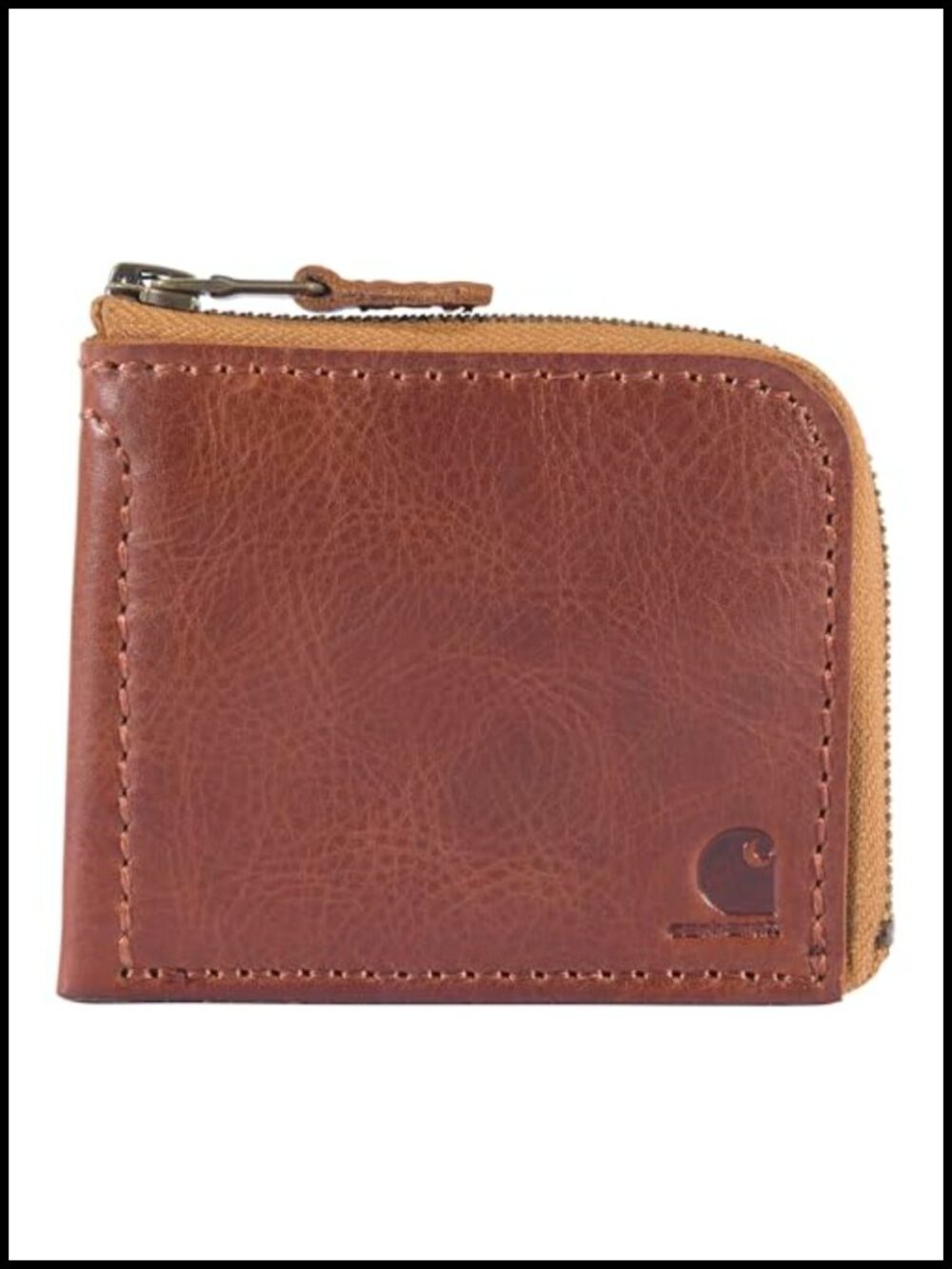 Full Grain Patina Leather Zip Wallet Bifold Front Pocket